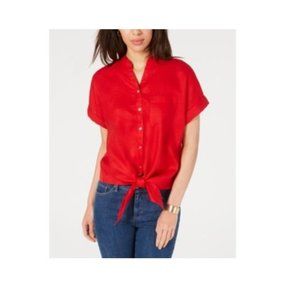 NWT Charter Club Linen Tie-Front Shirt Top Size XXL Red Button Down $60 C0098